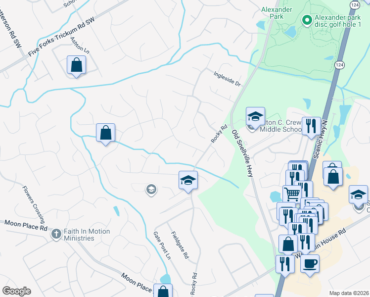 map of restaurants, bars, coffee shops, grocery stores, and more near 1481 Providence Dr in Lawrenceville