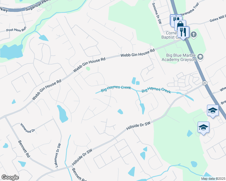 map of restaurants, bars, coffee shops, grocery stores, and more near 1520 Great Oaks Drive in Lawrenceville