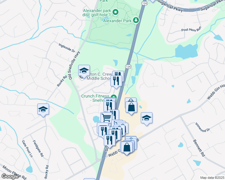 map of restaurants, bars, coffee shops, grocery stores, and more near 1310 Scenic View Trace in Lawrenceville