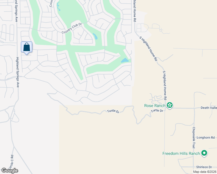 map of restaurants, bars, coffee shops, grocery stores, and more near 2141 Birdie Drive in Banning