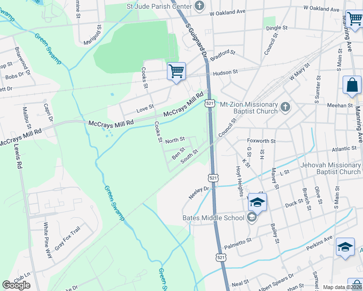 map of restaurants, bars, coffee shops, grocery stores, and more near 331 Queen Street in Sumter