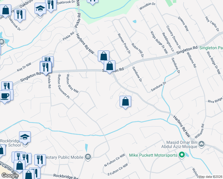 map of restaurants, bars, coffee shops, grocery stores, and more near 5855 Terremont Circle in Norcross