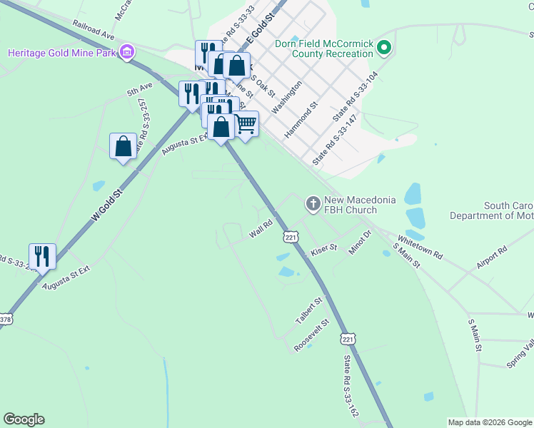 map of restaurants, bars, coffee shops, grocery stores, and more near 713 South Mine Street in McCormick