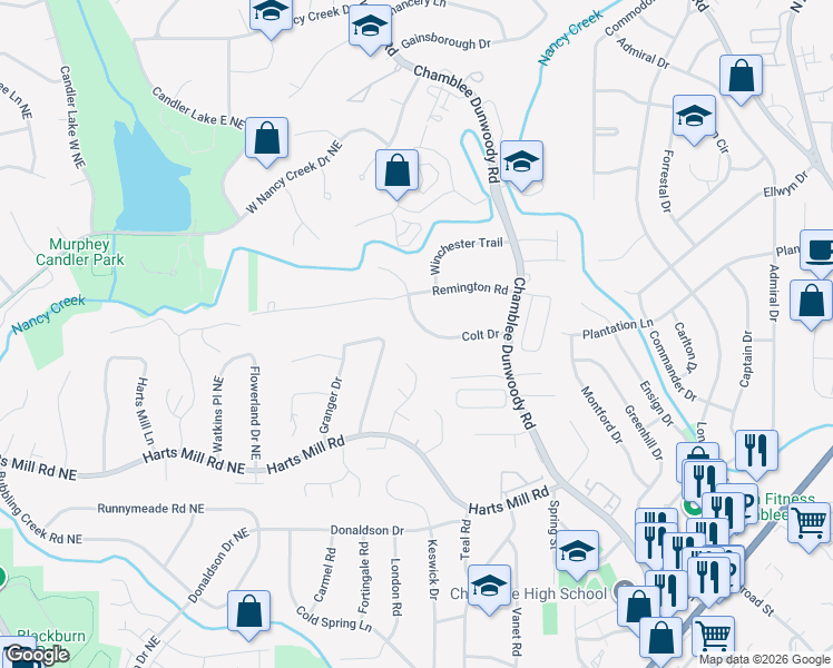 map of restaurants, bars, coffee shops, grocery stores, and more near 1825 Colt Drive in Atlanta