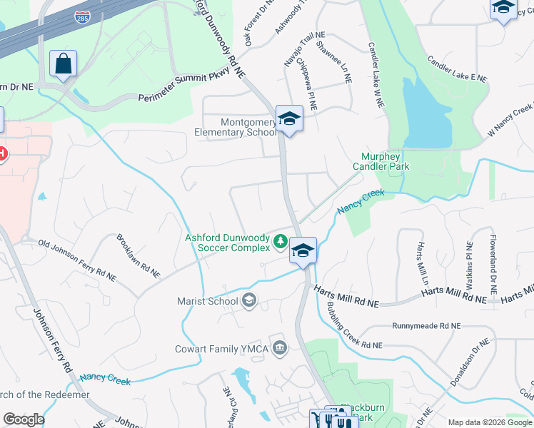 map of restaurants, bars, coffee shops, grocery stores, and more near 3867 Rains Court Northeast in Atlanta