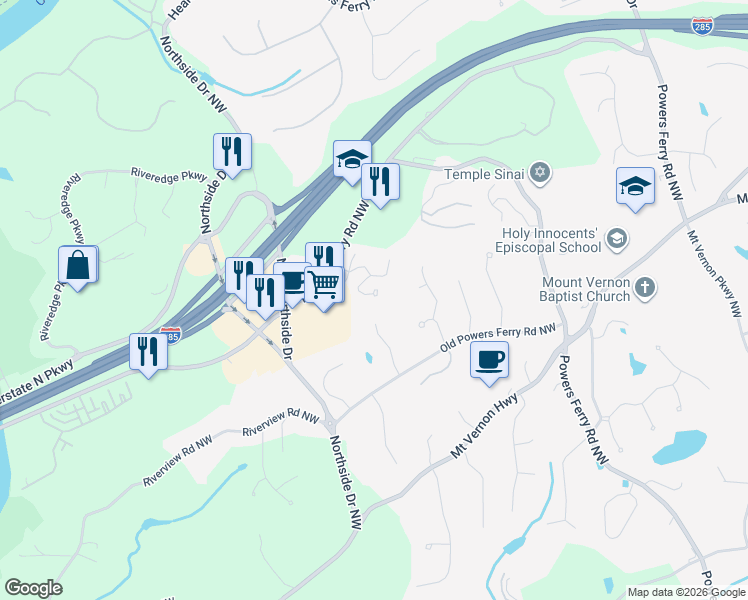 map of restaurants, bars, coffee shops, grocery stores, and more near 426 Brookview Circle in Atlanta