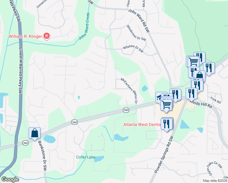 map of restaurants, bars, coffee shops, grocery stores, and more near 2085 Moccasin Way in Marietta