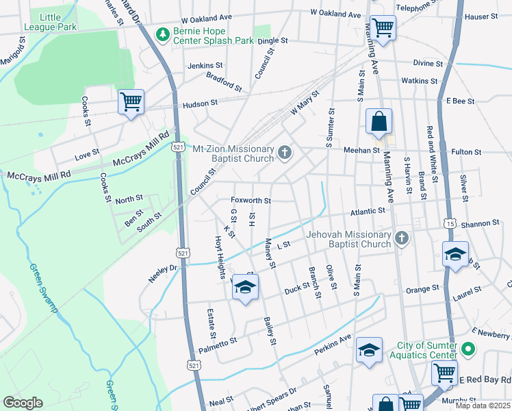map of restaurants, bars, coffee shops, grocery stores, and more near 103 H Street in Sumter