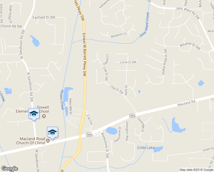 map of restaurants, bars, coffee shops, grocery stores, and more near 1898 Clay Drive Southwest in Marietta