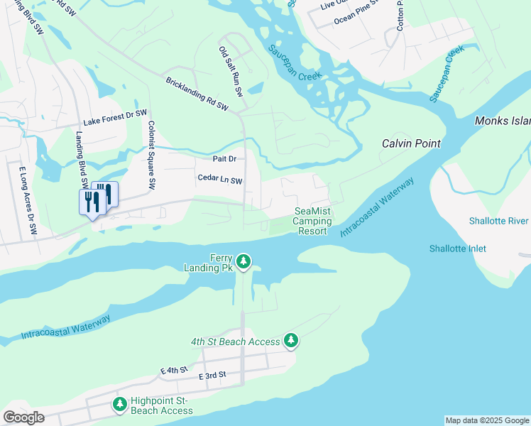 map of restaurants, bars, coffee shops, grocery stores, and more near 1897 West M and Odell Gurganus Lane Southwest in Shallotte