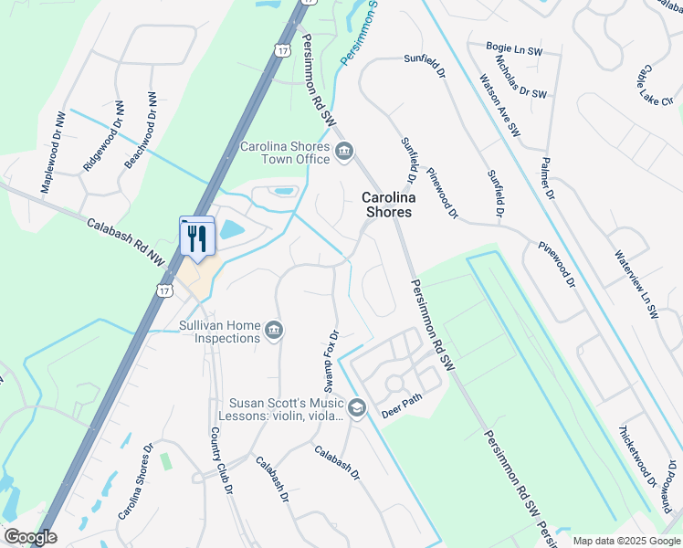 map of restaurants, bars, coffee shops, grocery stores, and more near 1 Swamp Fox Drive in Carolina Shores