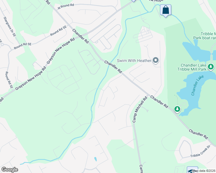 map of restaurants, bars, coffee shops, grocery stores, and more near 400 Chandler Bluff Court Southeast in Grayson