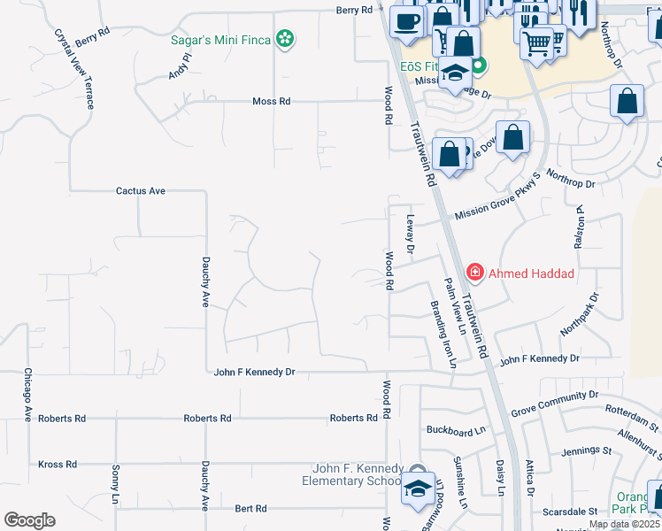 map of restaurants, bars, coffee shops, grocery stores, and more near 7971 Armagosa Drive in Riverside