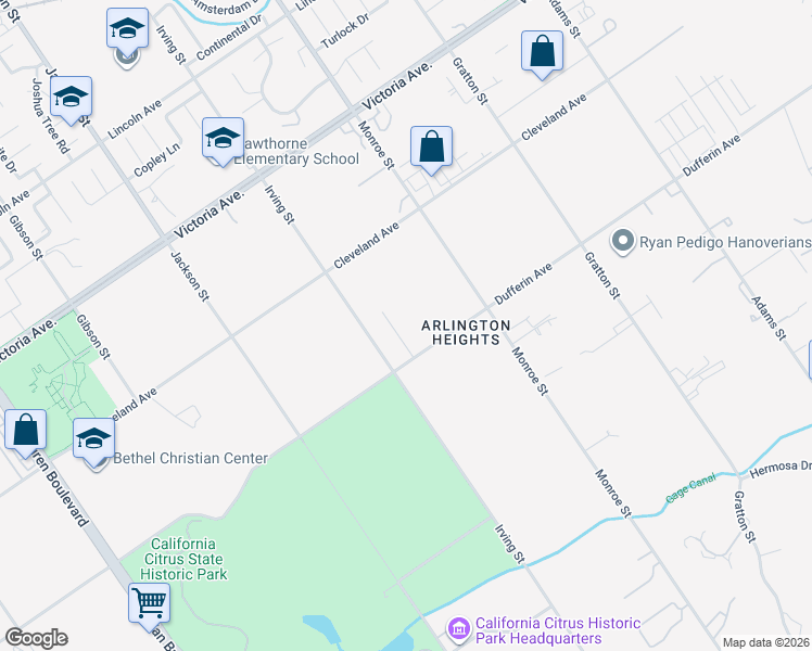 map of restaurants, bars, coffee shops, grocery stores, and more near 8845 Dufferin Avenue in Riverside