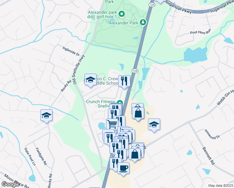 map of restaurants, bars, coffee shops, grocery stores, and more near 1310 Scenic View Trace in Lawrenceville