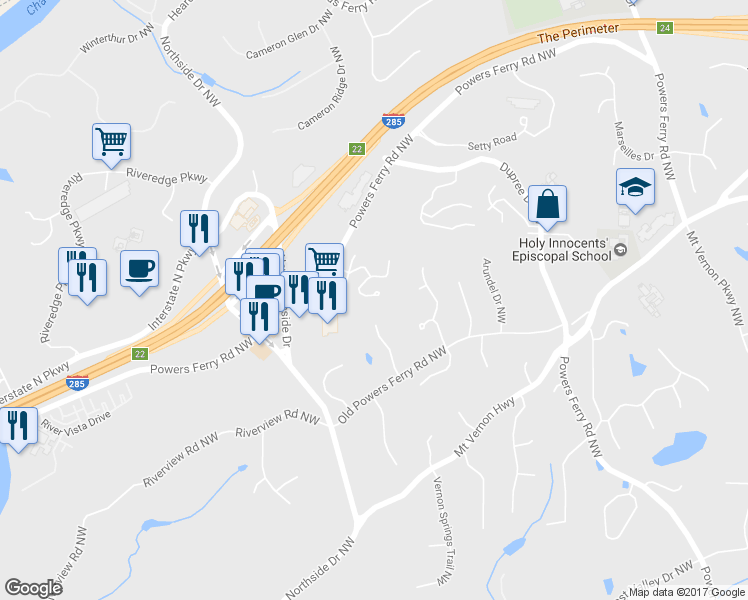 map of restaurants, bars, coffee shops, grocery stores, and more near 426 Brookview Circle in Atlanta
