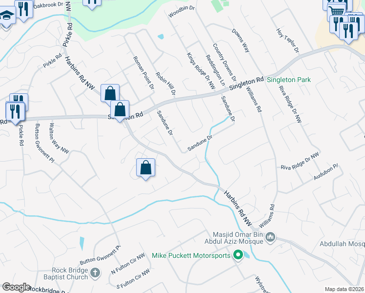 map of restaurants, bars, coffee shops, grocery stores, and more near 944 Sandune Dr in Norcross