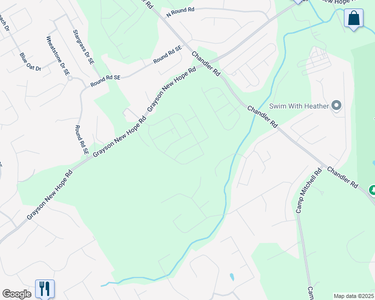 map of restaurants, bars, coffee shops, grocery stores, and more near 361 Tallulah Lane in Grayson