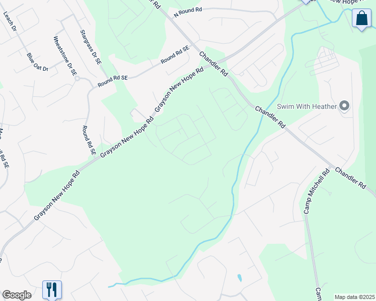map of restaurants, bars, coffee shops, grocery stores, and more near 376 Tallulah Lane in Grayson