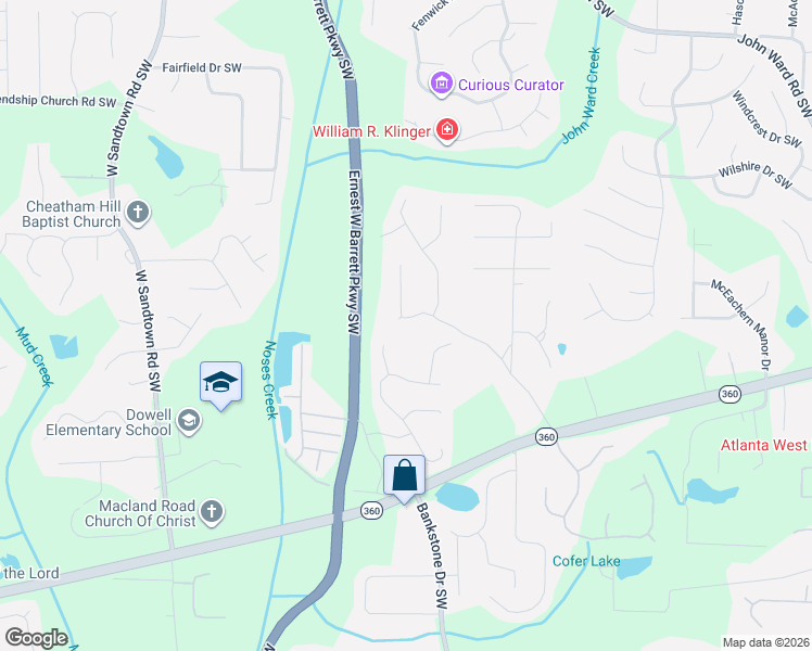 map of restaurants, bars, coffee shops, grocery stores, and more near 1888 Clay Drive Southwest in Marietta