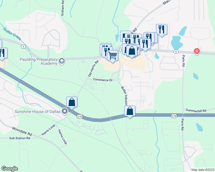 map of restaurants, bars, coffee shops, grocery stores, and more near 2032 Marshall Huff Drive in Dallas