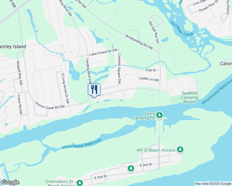 map of restaurants, bars, coffee shops, grocery stores, and more near 1914 Goose Creek Road Southwest in Ocean Isle Beach