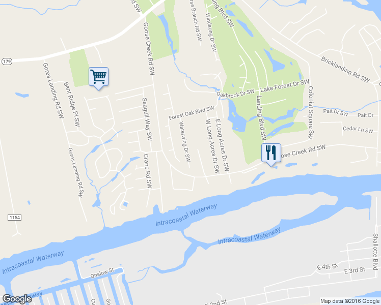 map of restaurants, bars, coffee shops, grocery stores, and more near 1801 Waterwing Drive Southwest in Ocean Isle Beach