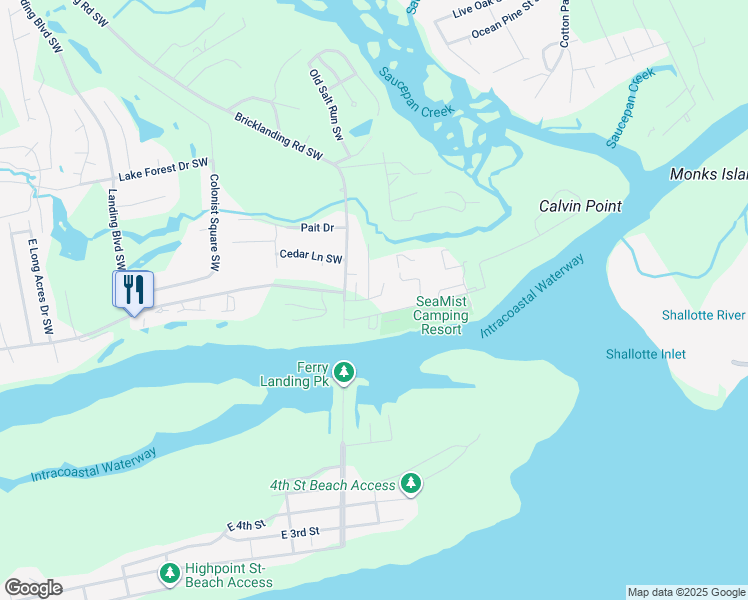 map of restaurants, bars, coffee shops, grocery stores, and more near 1897 West M and Odell Gurganus Lane Southwest in Shallotte