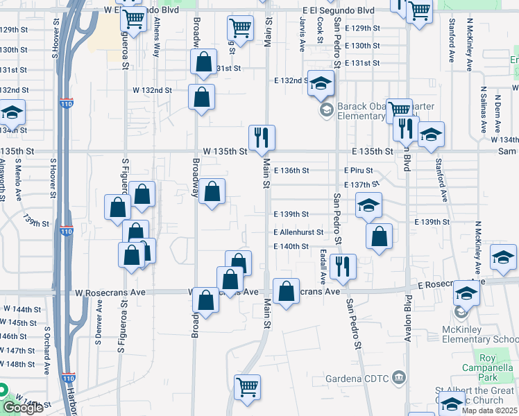 map of restaurants, bars, coffee shops, grocery stores, and more near 13813 Main Street in Los Angeles