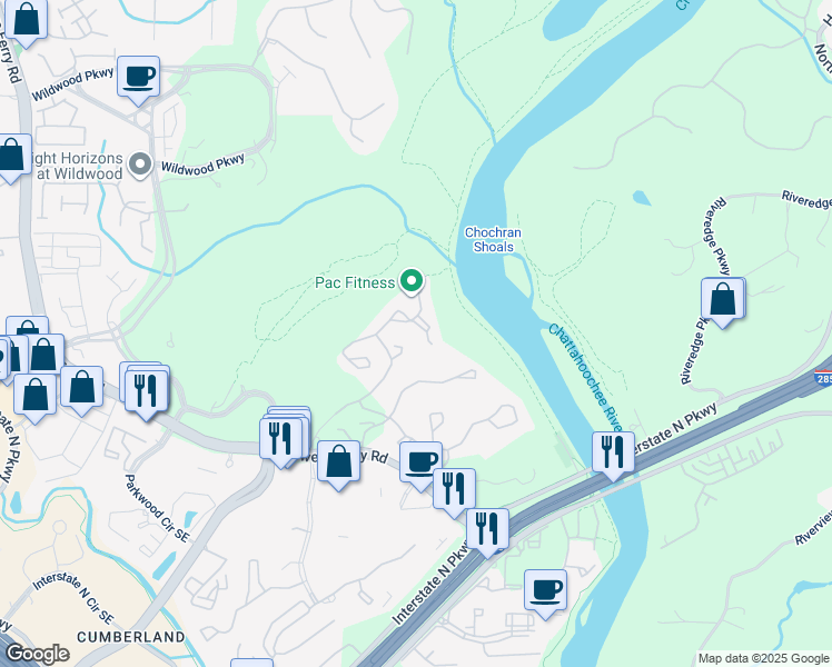 map of restaurants, bars, coffee shops, grocery stores, and more near 2017 Powers Ferry Road in Marietta