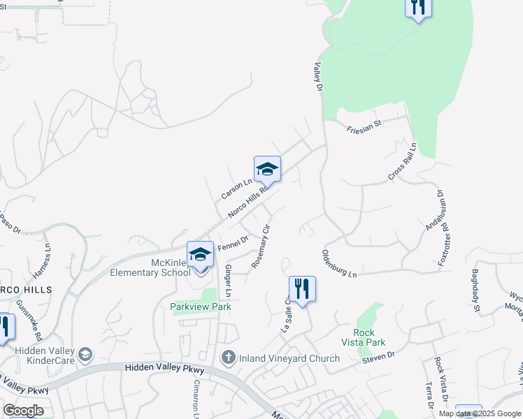 map of restaurants, bars, coffee shops, grocery stores, and more near 1310 Parsley Lane in Corona