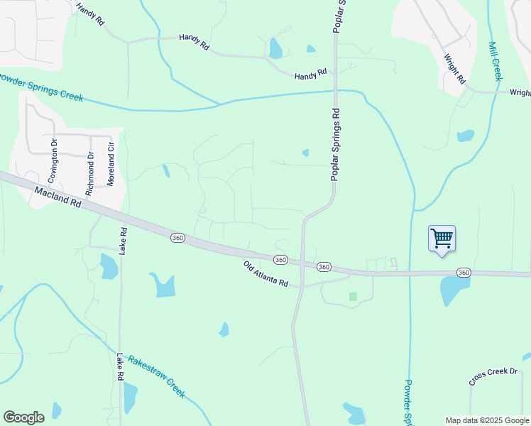 map of restaurants, bars, coffee shops, grocery stores, and more near 44 English Barn Way in Hiram