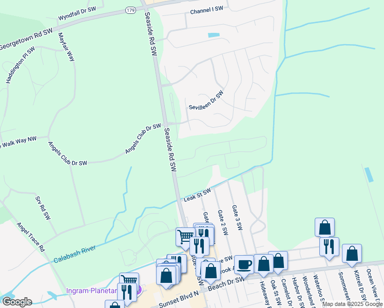 map of restaurants, bars, coffee shops, grocery stores, and more near 1435 Seaside Road Southwest in Ocean Isle Beach