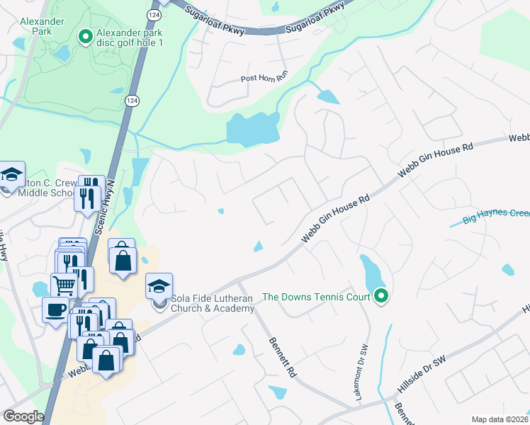 map of restaurants, bars, coffee shops, grocery stores, and more near 1511 Heatherglade Lane in Lawrenceville