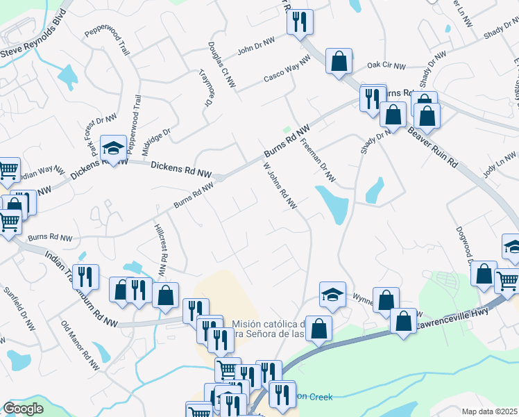 map of restaurants, bars, coffee shops, grocery stores, and more near 677 Cora Court in Lilburn