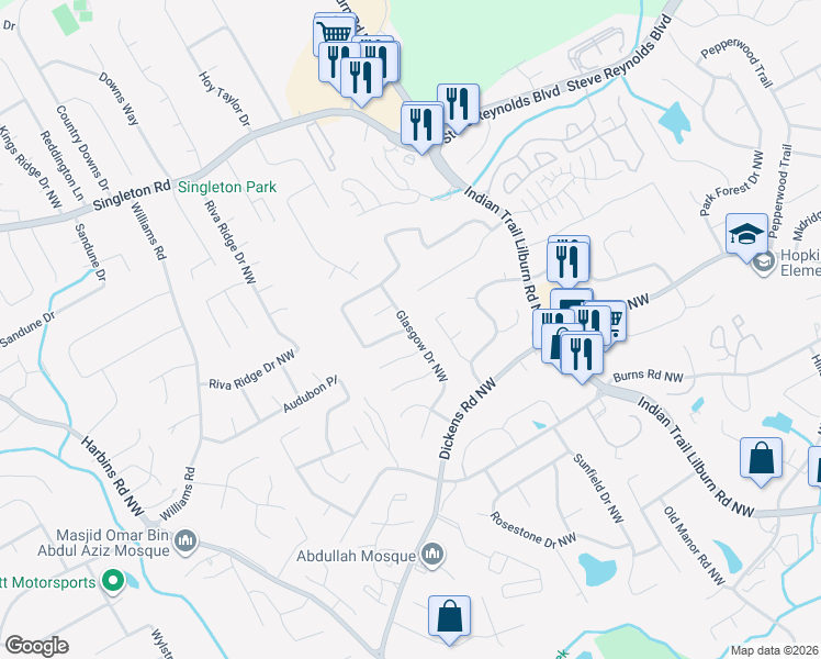 map of restaurants, bars, coffee shops, grocery stores, and more near 818 Glasgow Dr NW in Lilburn