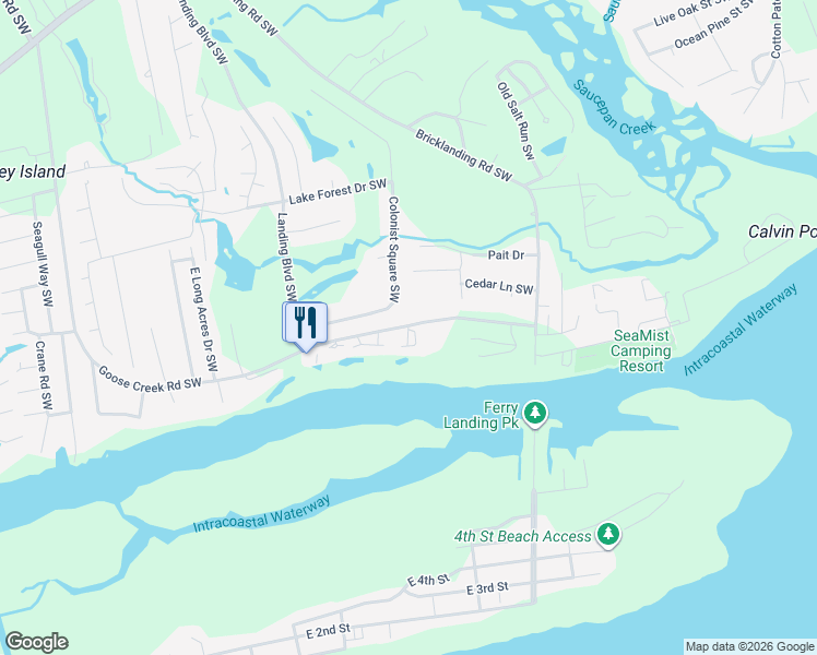 map of restaurants, bars, coffee shops, grocery stores, and more near 1913 Inlet Village Circle Southwest in Ocean Isle Beach