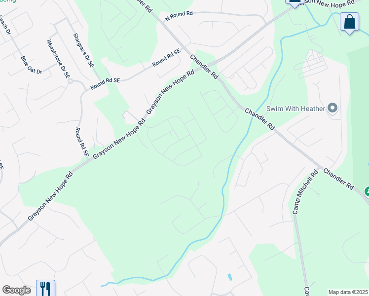 map of restaurants, bars, coffee shops, grocery stores, and more near 376 Tallulah Lane in Grayson