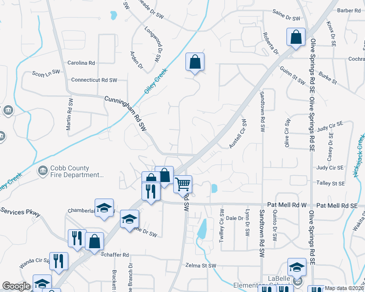map of restaurants, bars, coffee shops, grocery stores, and more near 2089 Ridgestone Landing Southwest in Marietta