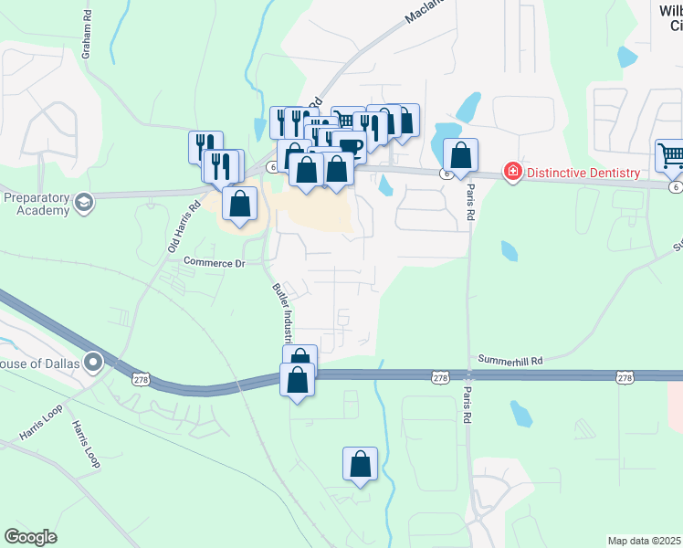 map of restaurants, bars, coffee shops, grocery stores, and more near 115 White Park Place in Dallas
