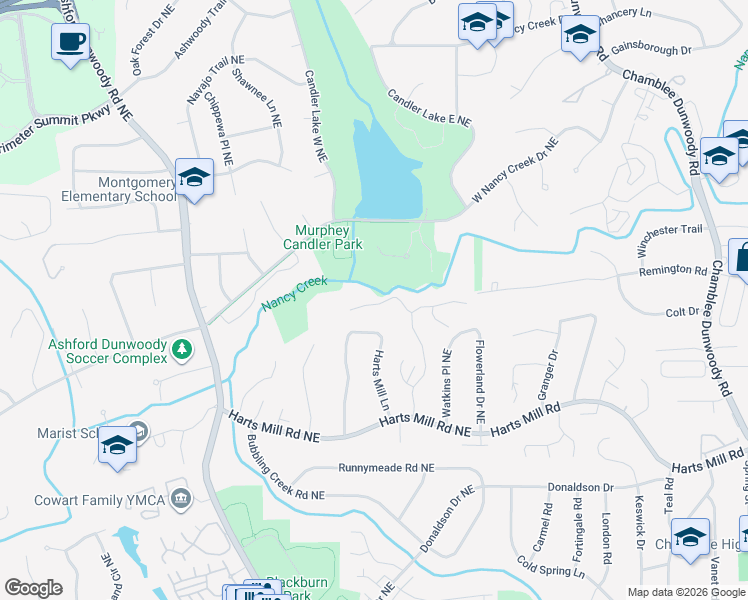 map of restaurants, bars, coffee shops, grocery stores, and more near 3911 Glencrest Court Northeast in Atlanta