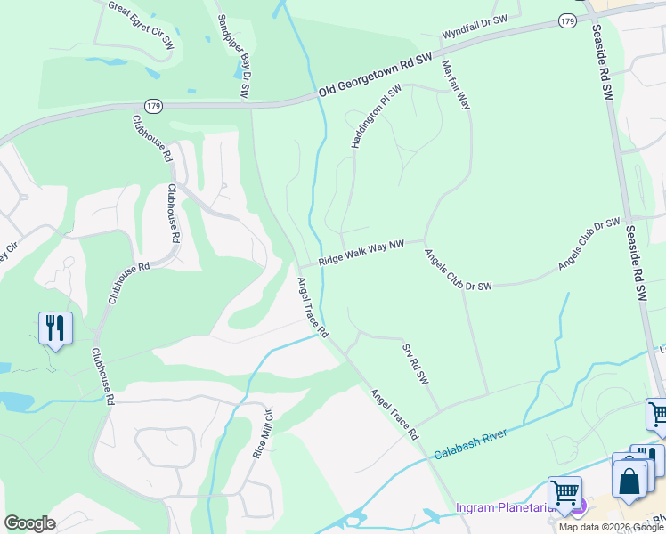 map of restaurants, bars, coffee shops, grocery stores, and more near 7581 Ridge Walk Way NW in Sunset Beach