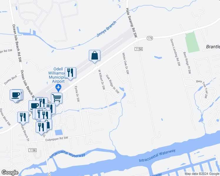 map of restaurants, bars, coffee shops, grocery stores, and more near 1628 Hollyberry Place Southwest in Ocean Isle Beach