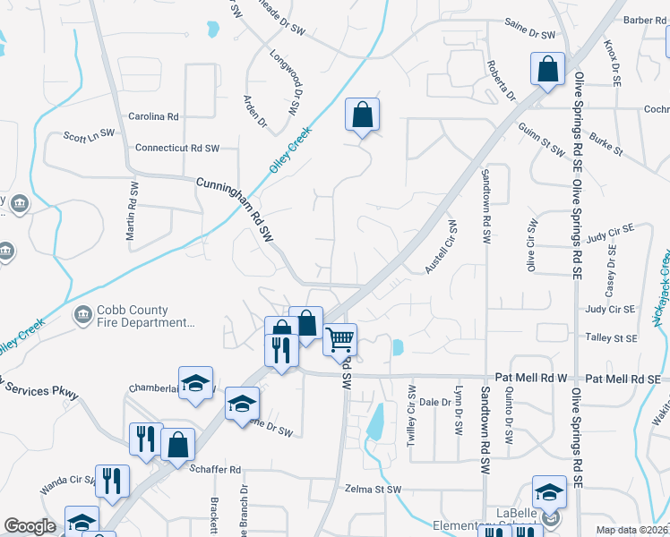 map of restaurants, bars, coffee shops, grocery stores, and more near 2089 Ridgestone Landing Southwest in Marietta
