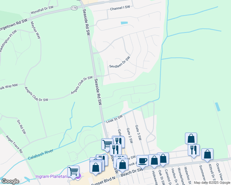 map of restaurants, bars, coffee shops, grocery stores, and more near 1435 Seaside Road Southwest in Ocean Isle Beach