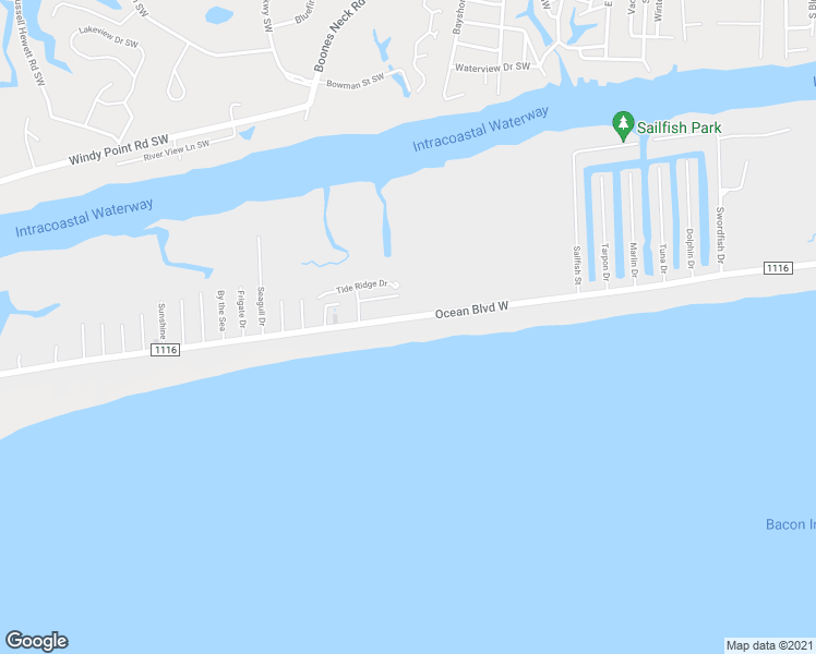 map of restaurants, bars, coffee shops, grocery stores, and more near 1027 Ocean Boulevard West in Holden Beach