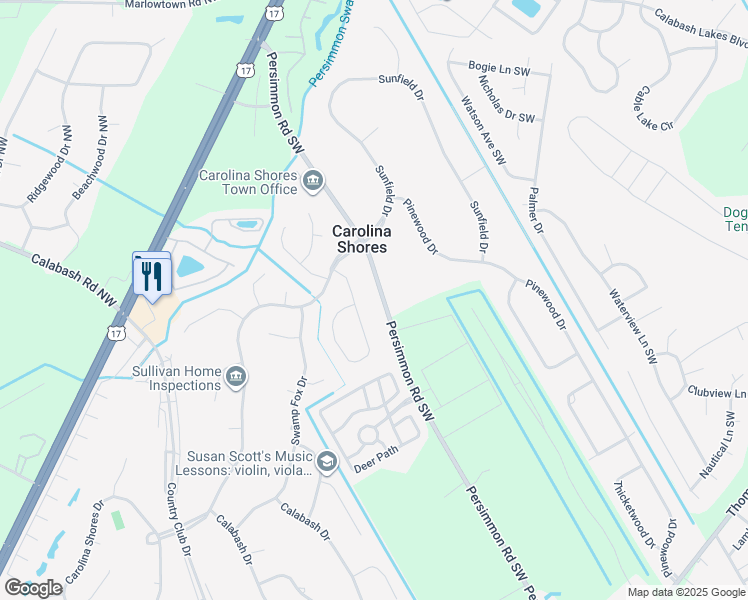 map of restaurants, bars, coffee shops, grocery stores, and more near 73 Persimmon Road Southwest in Carolina Shores