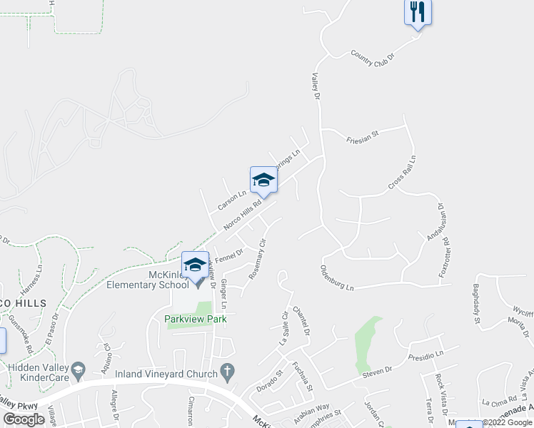 map of restaurants, bars, coffee shops, grocery stores, and more near 2232 Coriander Circle in Corona