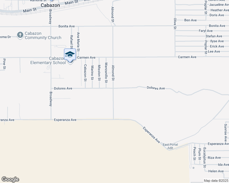 map of restaurants, bars, coffee shops, grocery stores, and more near Almond Street in Cabazon