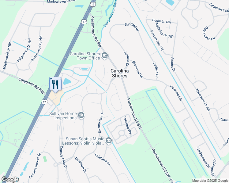 map of restaurants, bars, coffee shops, grocery stores, and more near 8 Bayberry Circle in Carolina Shores